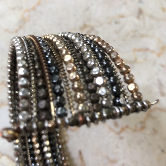 four color attached  faceted  bead cuff bracelet - Picture 3 of 7
